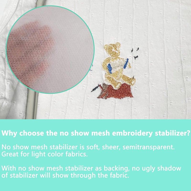 craftido 8"x8" 150 Sheets No Show Mesh Embroidery Stabilizer Backing for 4x4 and 6x6 Hoops 1.8oz Light Weight for Machine Embroidery and Hand Sewing - Image 3